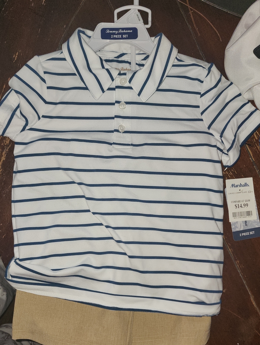 Tommy Bahama White and Navy Striped Polo Shirt